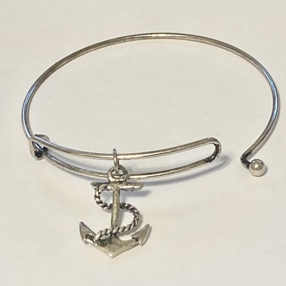 Nautical Anchor Charm Bracelet Beach Island Bangle Stackable Silver Plated 8" - Picture 7 of 12